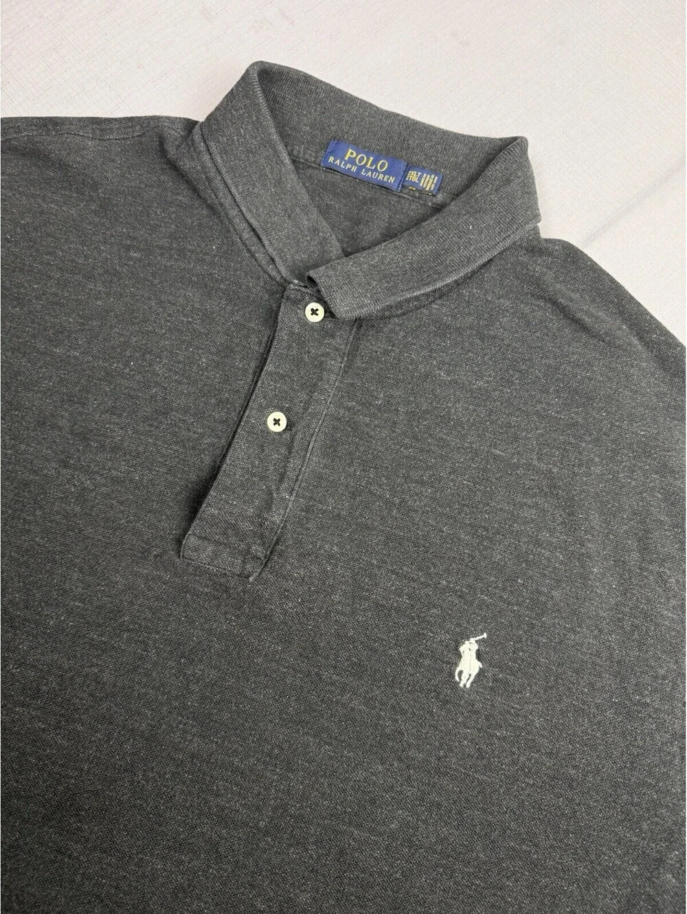 Polo Ralph Lauren Mens 2XLT Charcoal Gray SolidPolo Shirt Custom Slim Fit Cotton
